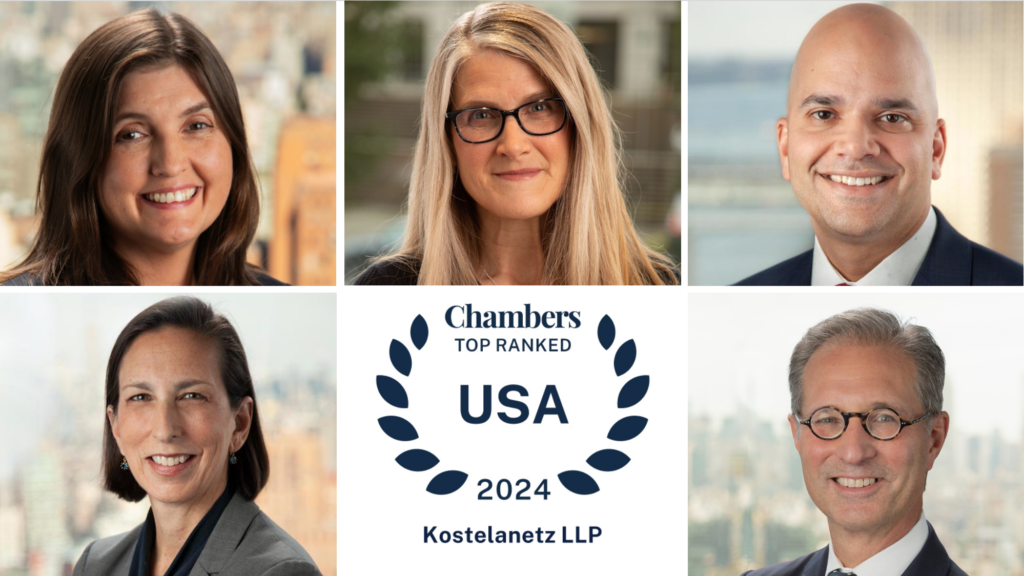 Headshots of Kostelanetz attorneys who have been ranked by Chambers